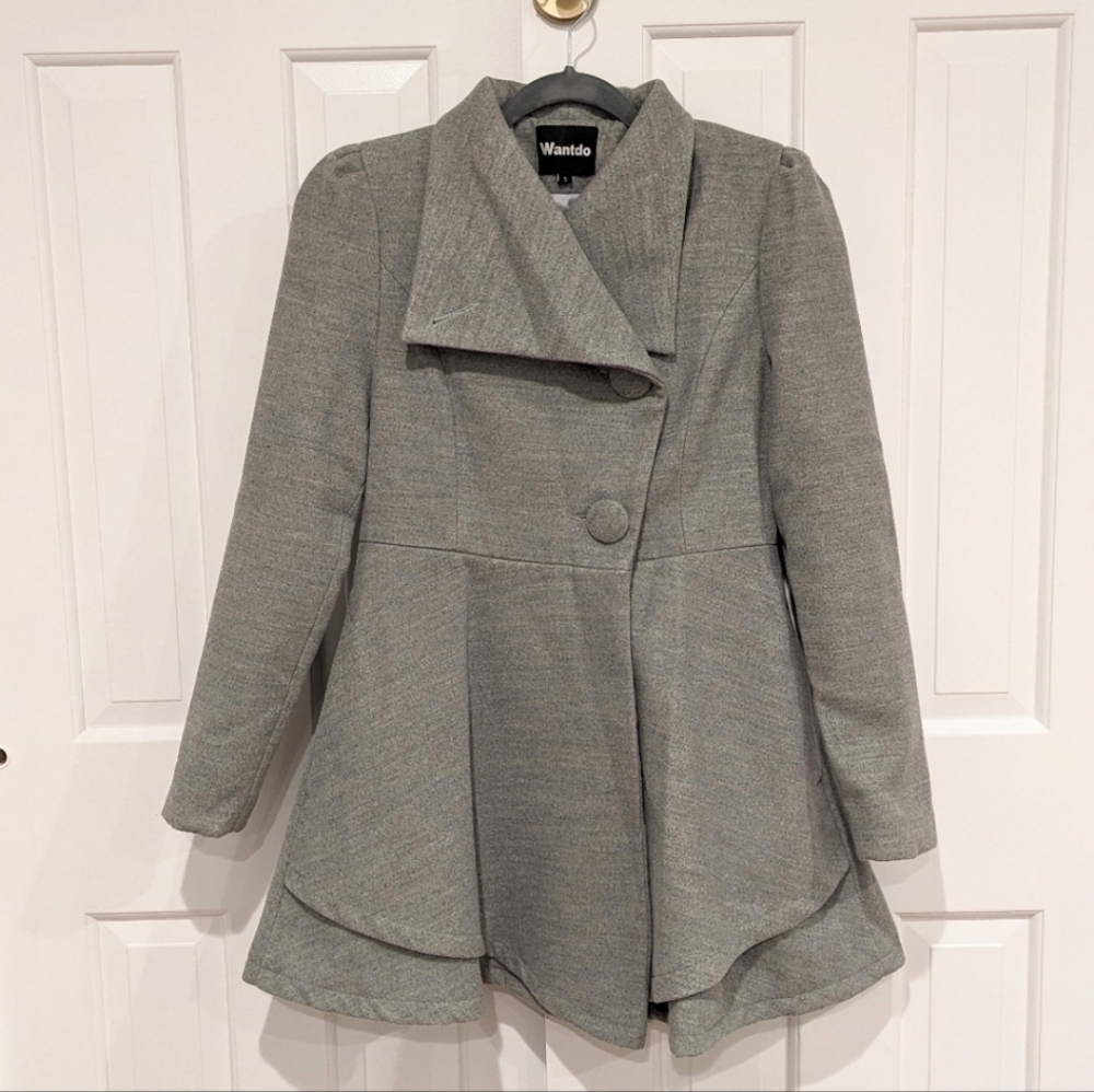 Womens Coat Jacket Gray Small Wrap Swing Skirt Whatdo